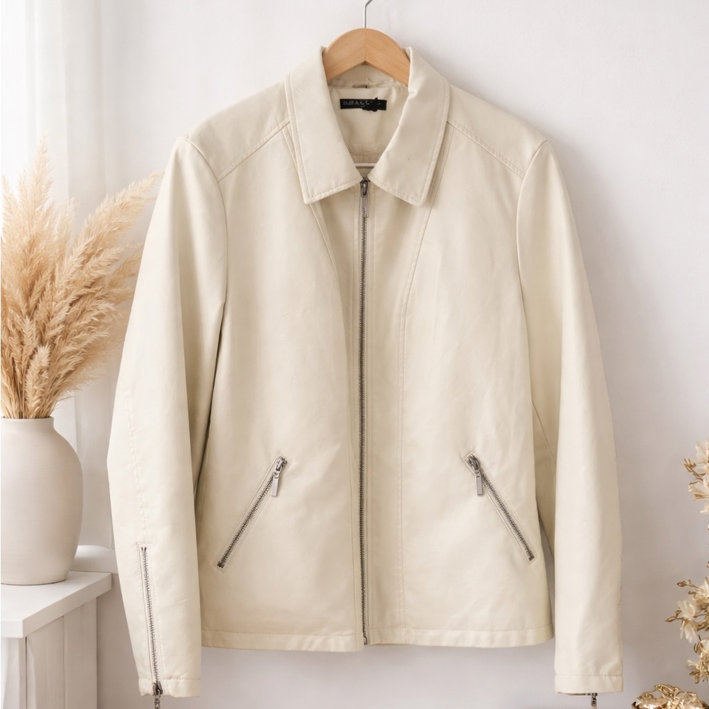 Baccini Cream Faux Leather Sherpa Lined Zip Jacket XL